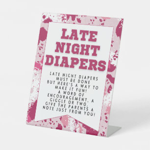 Pink Camo Party Decorations Diapers Baby Shower Pedestal Sign