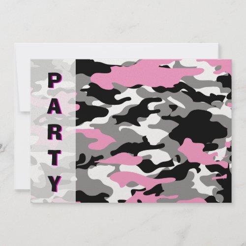 Pink Camo party Invitation template