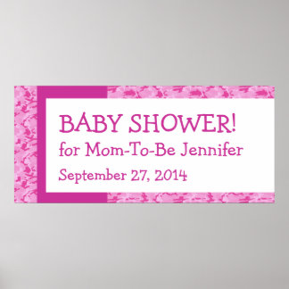 Pink Camo Pattern Baby Shower Banner Custom Name 1 Poster