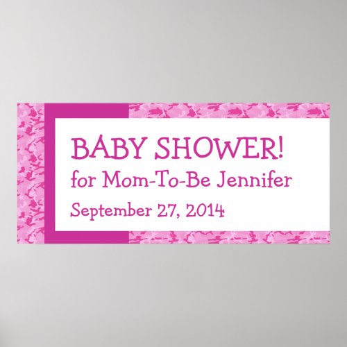 Pink Camo Pattern Baby Shower Banner Custom Name 1 Poster