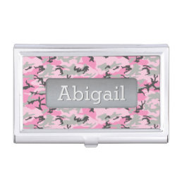 Pink Camo Pattern Personalized Name Business Card Case