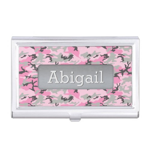 Pink Camo Pattern Personalized Name Business Card Case