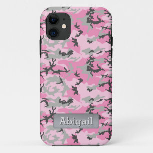 Pink Camo Pattern Personalized Name iPhone 11 Case