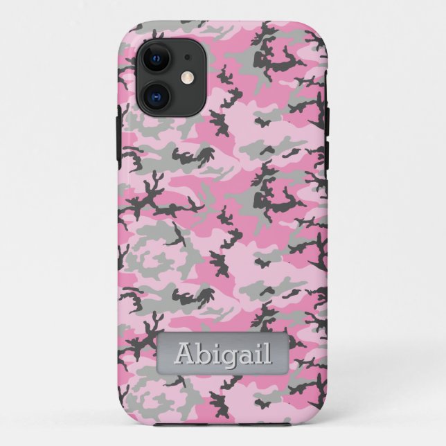 Pink Camo Pattern Personalized Name Case-Mate iPhone Case (Back)