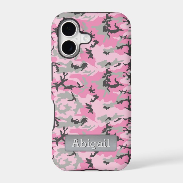 Pink Camo Pattern Personalized Name Iphone Case (Back)