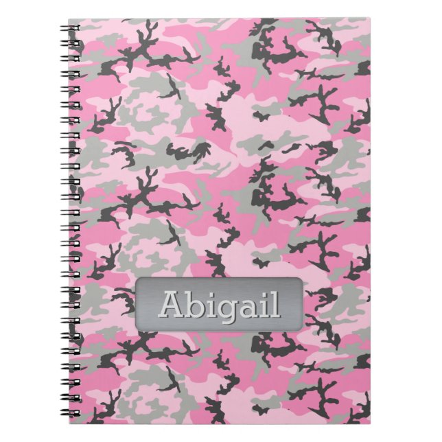 Pink Camo Pattern Personalized Name Notebook (Front)