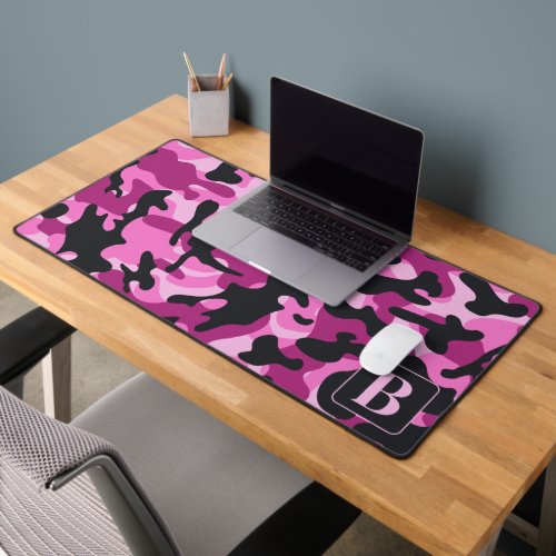 Pink Camo Personalized Modern Monogram Camouflage Desk Mat