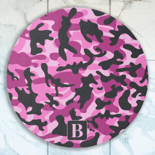 Pink Camo Personalized Modern Monogram Camouflage Outdoor Rug