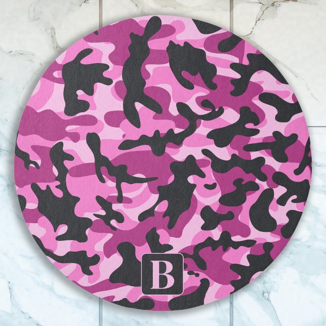 Pink Camo Personalized Modern Monogram Camouflage Outdoor Rug (Creator Uploaded)