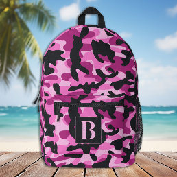 Pink Camo Personalized Modern Monogram Camouflage Printed Backpack