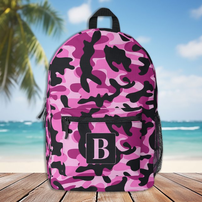 Pink Camo Personalized Modern Monogram Camouflage Printed Backpack (Creator Uploaded)