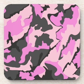 Pink Camo  Plastic Coasters Cork Back Set Of 6 by StormythoughtsGifts at Zazzle