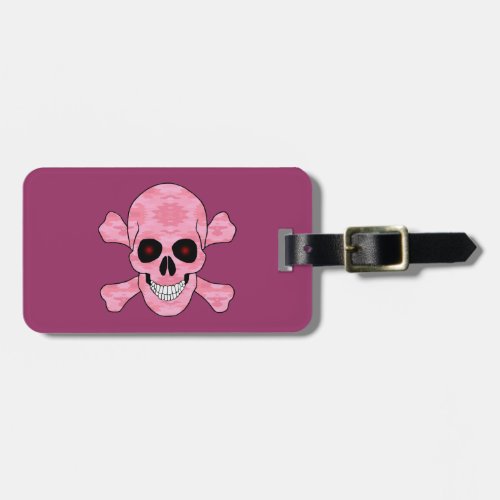 Pink Camo Red Eye Skull And Crossbones Luggage Tag