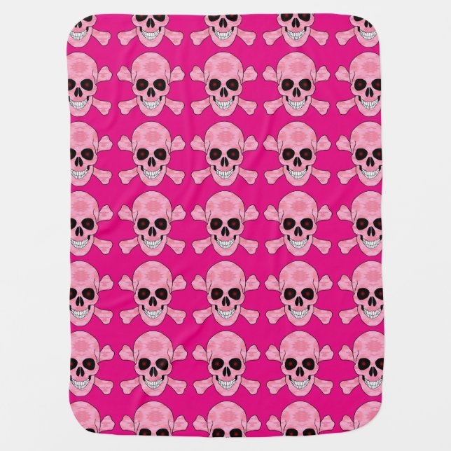 Pink Camo Red Eyes Skull Crossbones Baby Blanket (Front)
