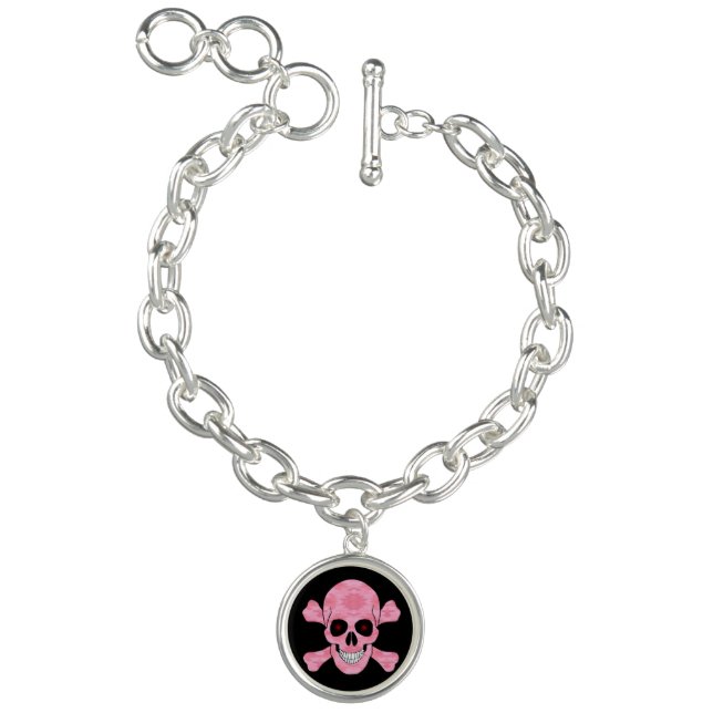 Pink Camo Red Eyes Skull Crossbones Charm Braclet Bracelet (Product)