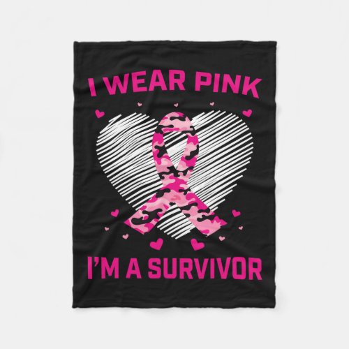 Pink Camo Ribbon Breast Cancer Awareness Survivor  Fleece Blanket