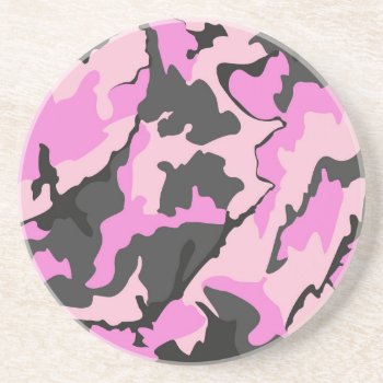 Pink Camo  Sandstone Drink Coasters by StormythoughtsGifts at Zazzle