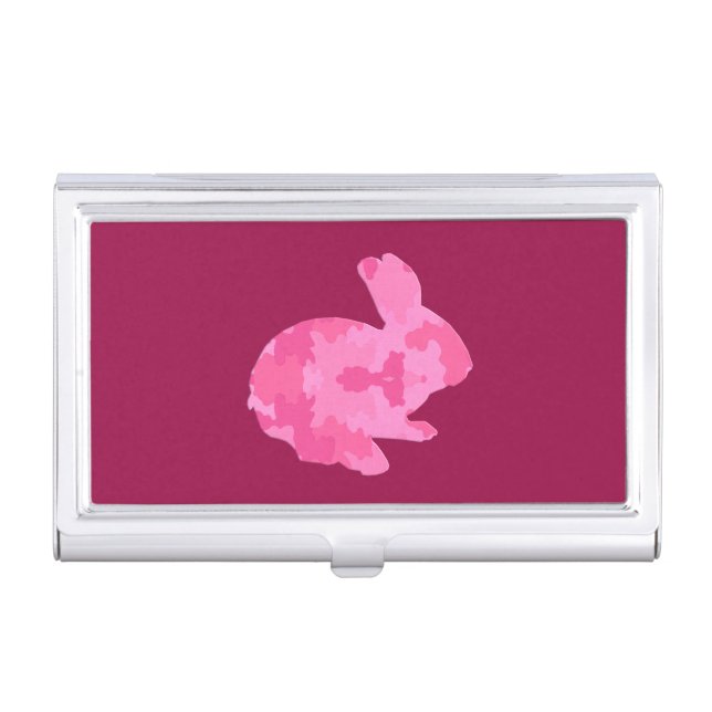 Pink Camo Silhouette Bunny Business Card Holder (Front)