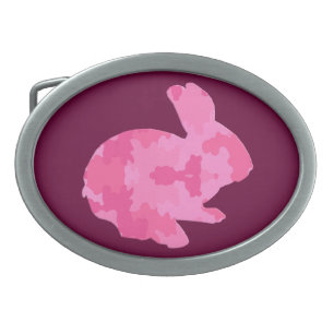 Pink Camo Silhouette Easter Bunny Belt Buckle