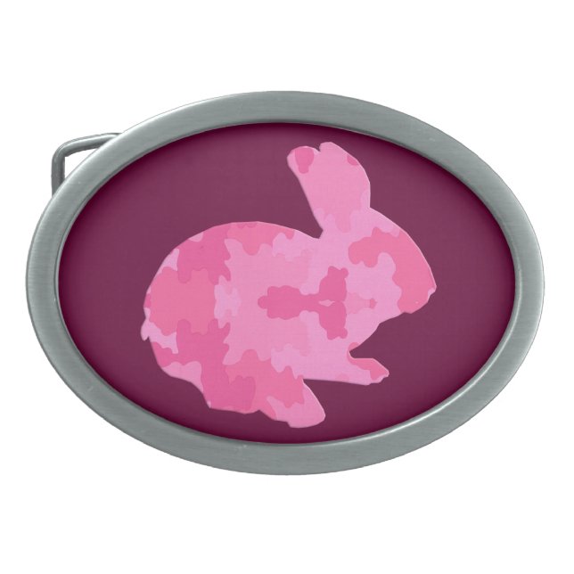 Pink Camo Silhouette Easter Bunny Belt Buckle (Front)