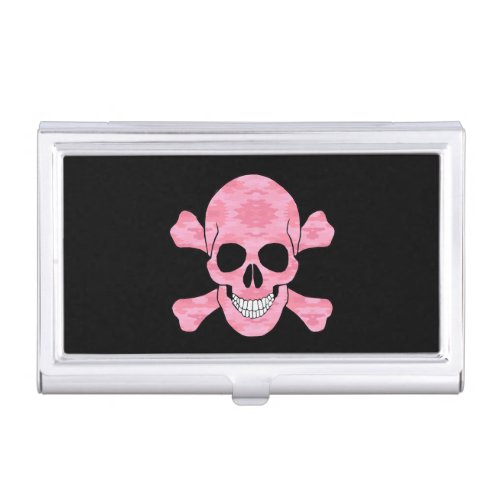 Pink Camo Skull And Crossbone Business Card Holder