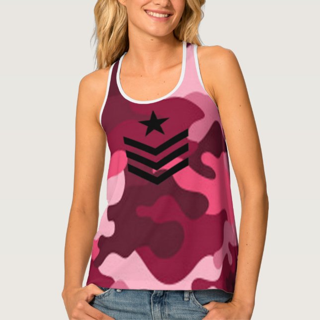Pink camo Tank Tops for fashionistas. (Front)