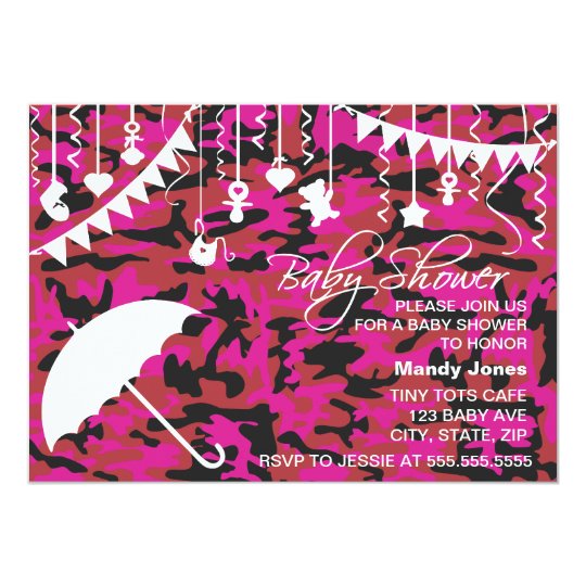 Pink Camo Umbrella Modern Baby Shower Invitations Zazzle Com