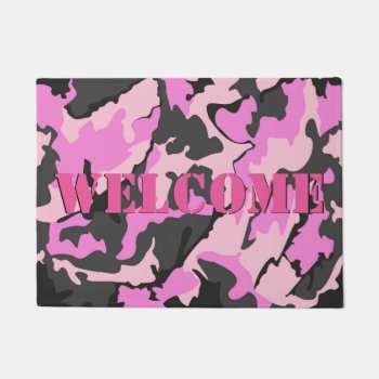 Pink Camo Welcome Door Mat  18" X 24" Doormat by StormythoughtsGifts at Zazzle