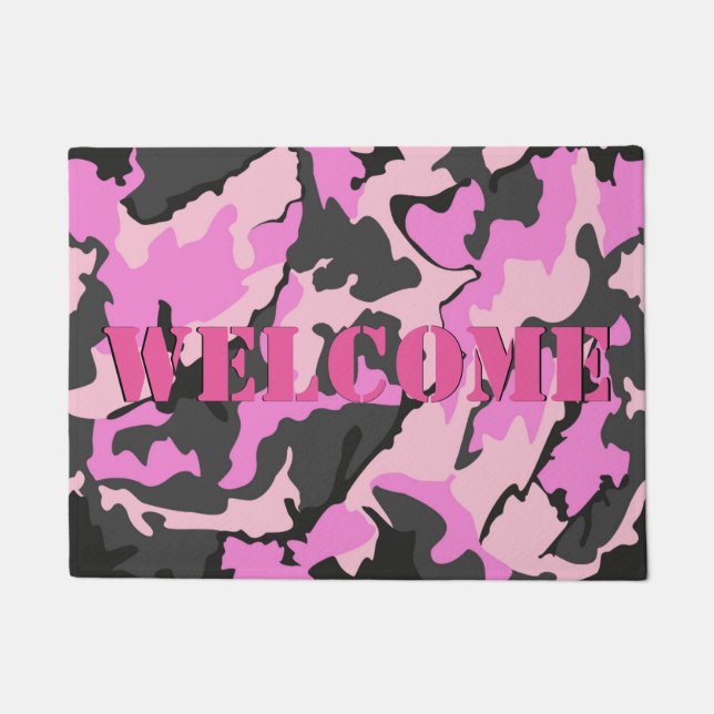 Pink Camo WELCOME Door Mat, 18" x 24" Doormat (Front)