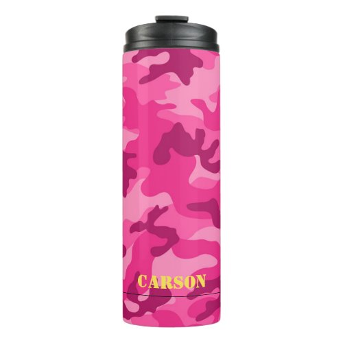Pink Camo Yellow Name Sports Mod Travel Thermal Tumbler