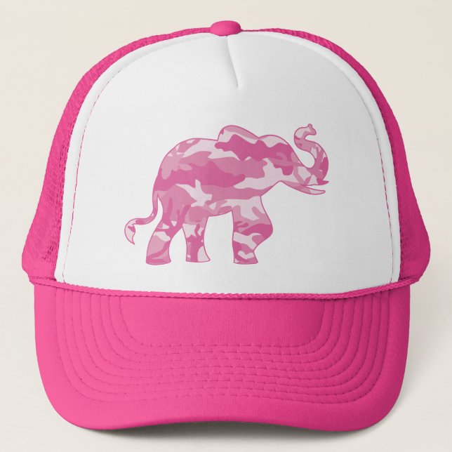 Pink-Camoflauge-Elephant Trucker Hat (Front)