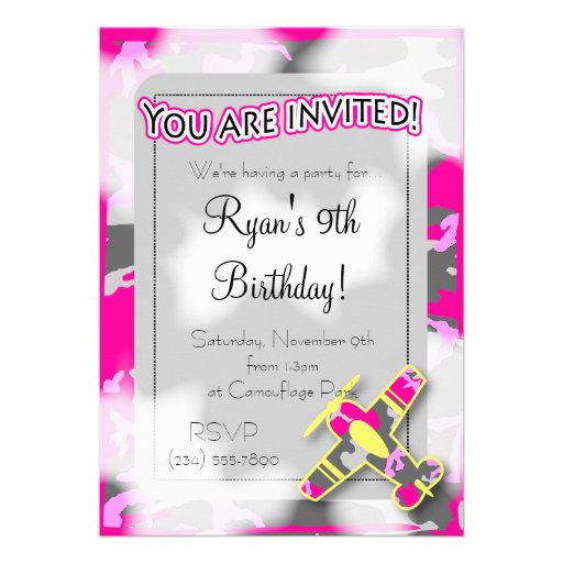 Pink Camo Birthday Invitations 9