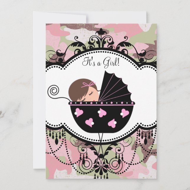 Pink Camouflage Baby Girl Shower Invitations (Front)