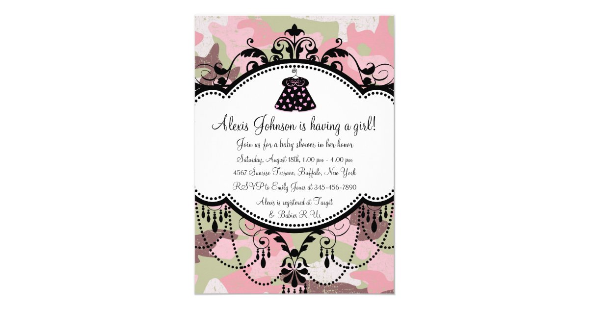 Camouflage Baby Girl Invitations 4