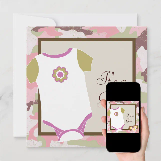 Pink Camouflage Baby Girl Shower Invitations Zazzle