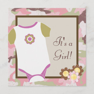 Pink Camouflage Baby Girl Shower Invitations