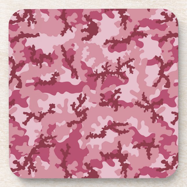Pink camouflage beverage coaster (Front)