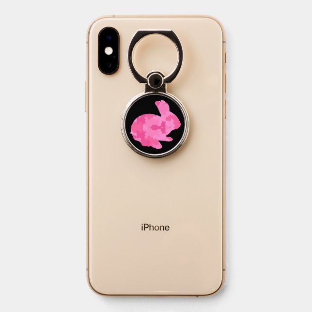 Pink Camouflage Bunny Rabbit Phone Ring Stand (On Phone)