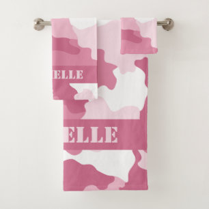 Pink Camouflage Camo Monogram Bath Towel Set