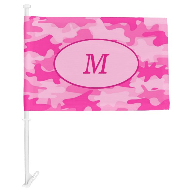Pink Camouflage Camo Monogram Initial Window Car Flag (Front)