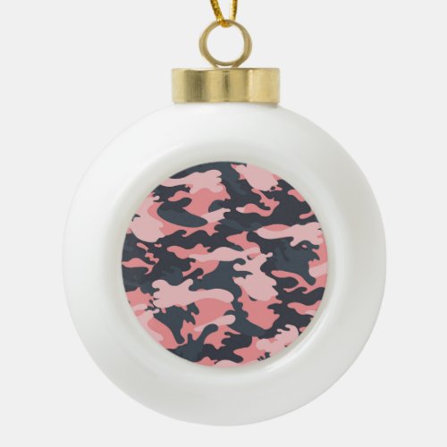 Pink Camouflage Classic Vintage Pattern Ceramic Ball Christmas Ornament
