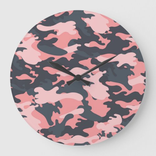 Pink Camouflage Classic Vintage Pattern Large Clock