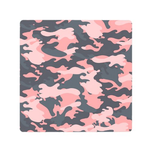 Pink Camouflage Classic Vintage Pattern Metal Print