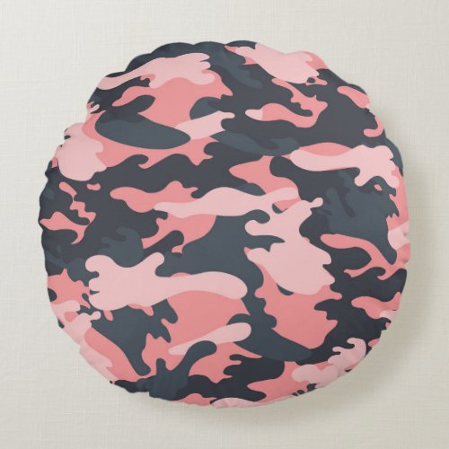 Pink Camouflage Classic Vintage Pattern Round Pillow