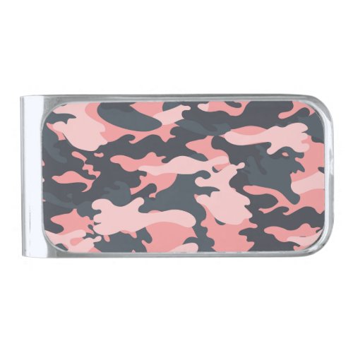 Pink Camouflage Classic Vintage Pattern Silver Finish Money Clip