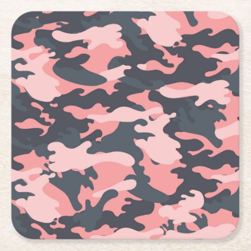 Pink Camouflage Classic Vintage Pattern Square Paper Coaster