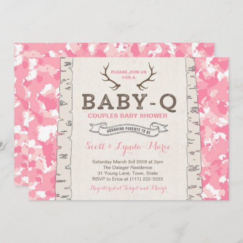 Pink Camouflage Co_ed Baby Shower for Girl Invitation
