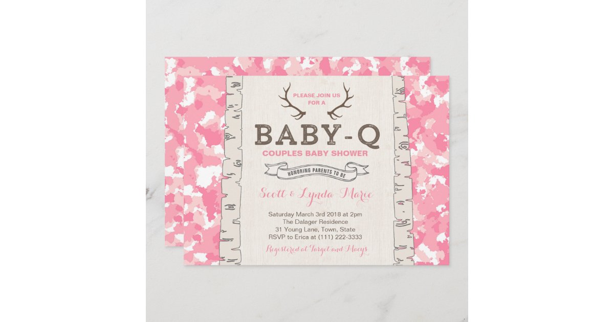 Pink Camouflage Co Ed Baby Shower For Girl Invitation Zazzle Com