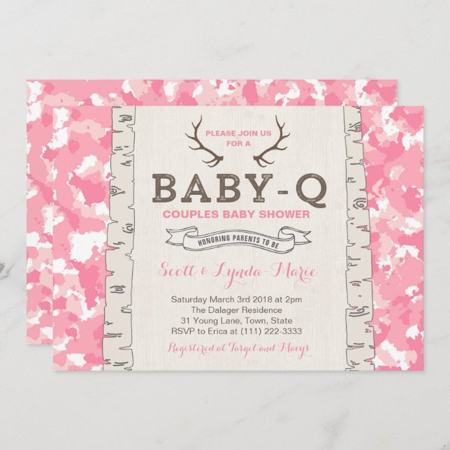Pink Camouflage Co-ed Baby Shower for Girl Invitation (Front/Back)