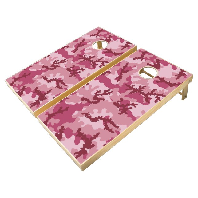 Pink camouflage cornhole set (Angled)
